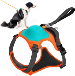 Luckypets 2-in-1 No Pull Retractable Leash, Automatic Anti Burst Impact Function,Adjustable Breathable Vest Dog Harness, Lake Blue, Medium: 22 to 27-in chest