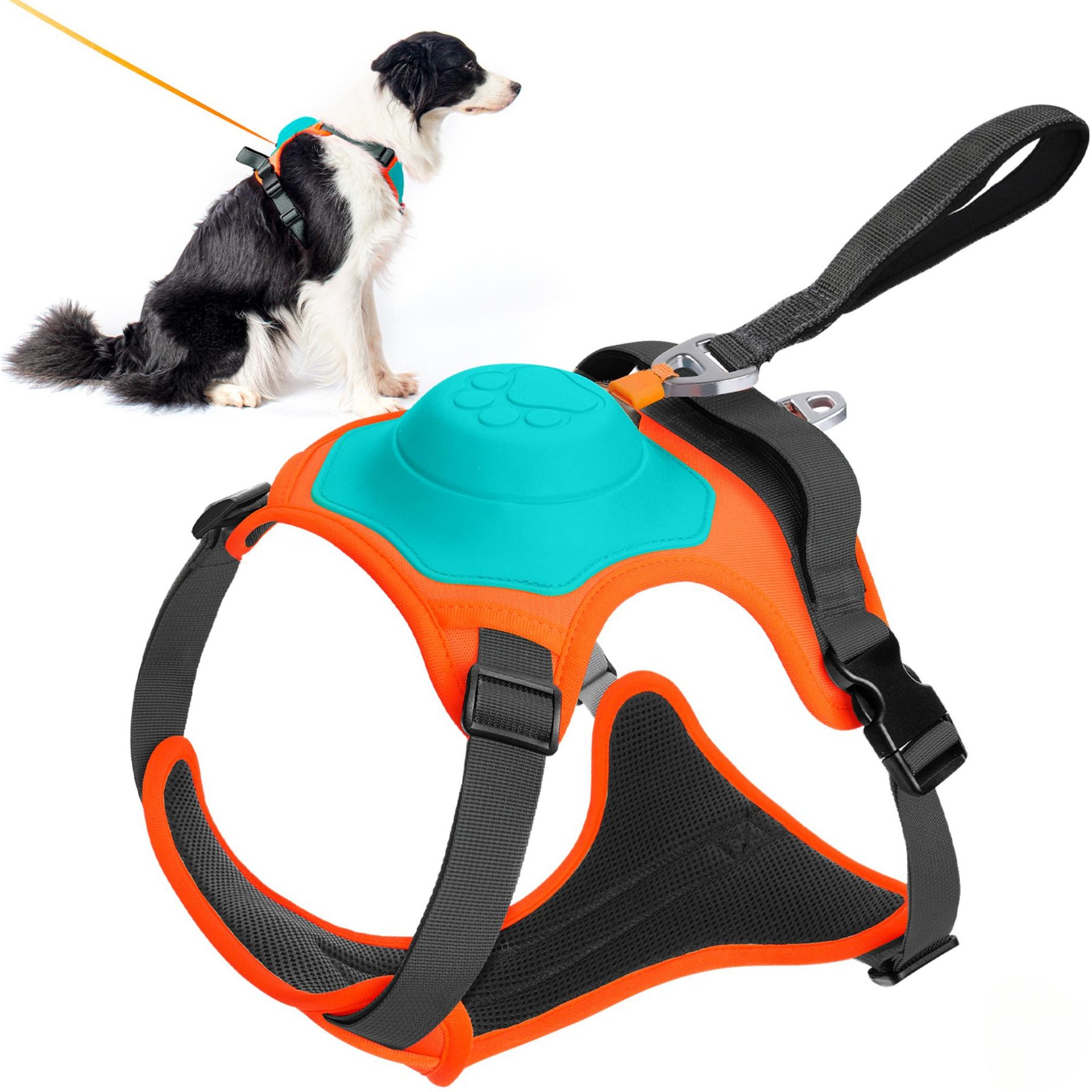 Luckypets 2-in-1 No Pull Retractable Leash, Automatic Anti Burst Impact Function,Adjustable Breathable Vest Dog Harness, Lake Blue, Medium: 22 to 27-in chest