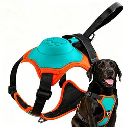 Luckypets 2-in-1 No Pull Retractable Leash, Automatic Anti Burst Impact Function,Adjustable Breathable Vest Dog Harness, Lake Blue, X-Large: 28 to 37-in chest