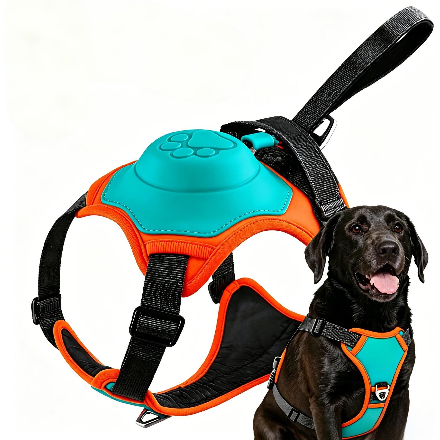 Luckypets 2-in-1 No Pull Retractable Leash, Automatic Anti Burst Impact Function,Adjustable Breathable Vest Dog Harness, Lake Blue, X-Large: 28 to 37-in chest