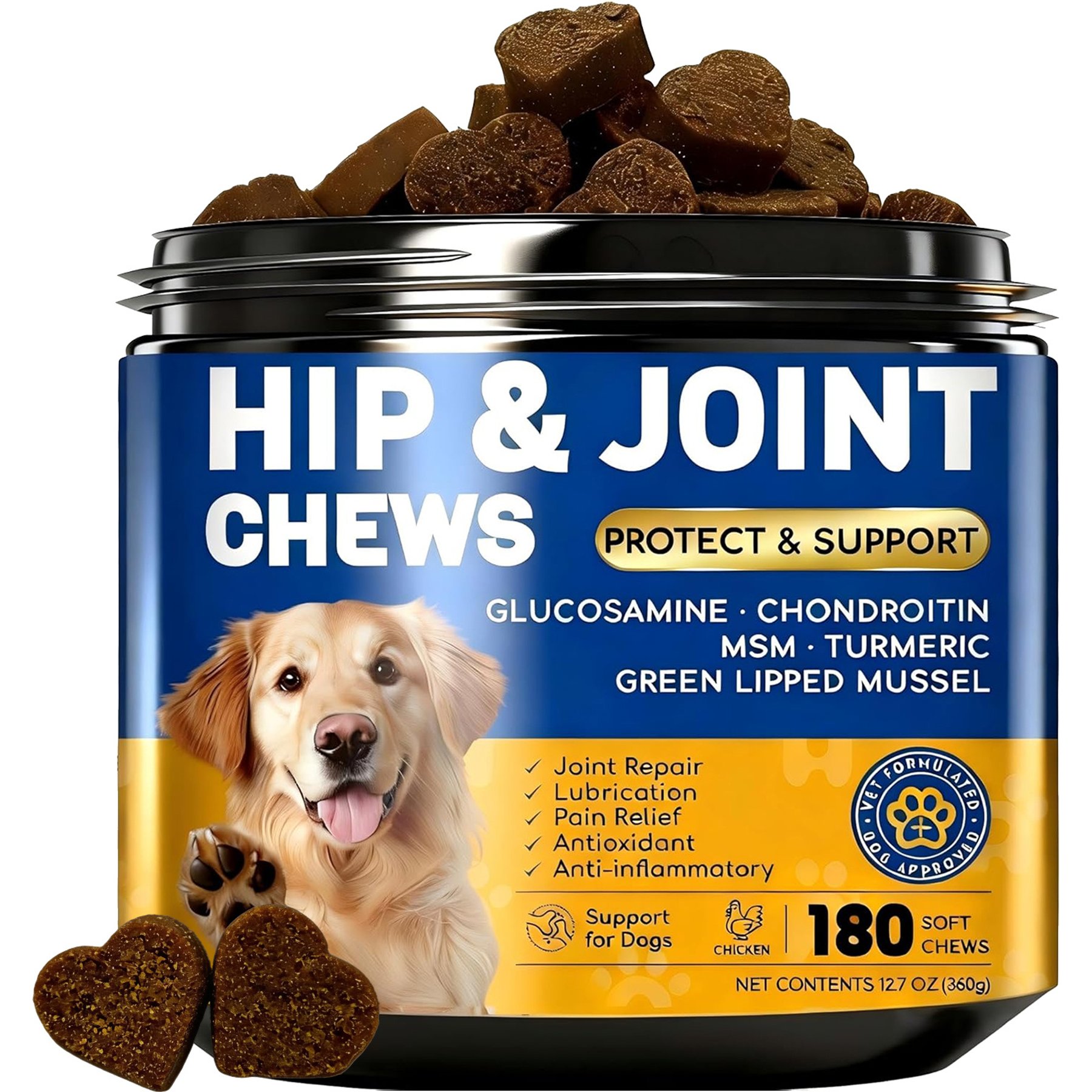 Furry Armor Chicken Flavored Soft Chew Hip & Joint Support Supplement for Dogs, 12.7-oz
