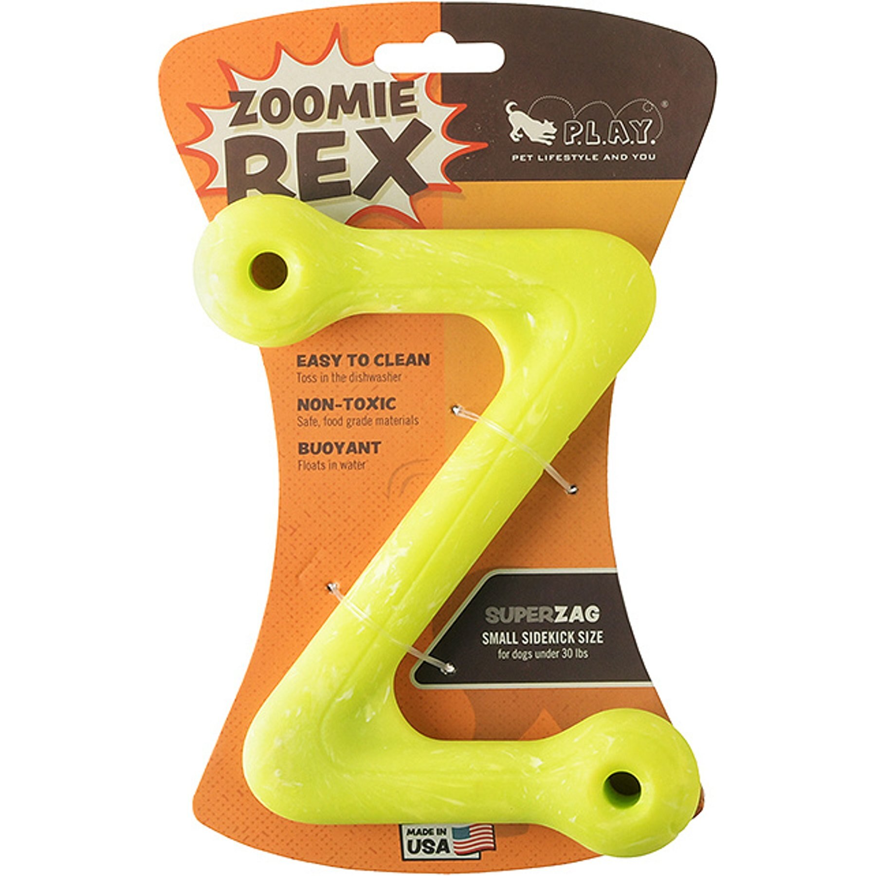 P.L.A.Y. Pet Lifestyle and You ZoomieRex SuperZag Dog Toy, Green/Multicolor, Small