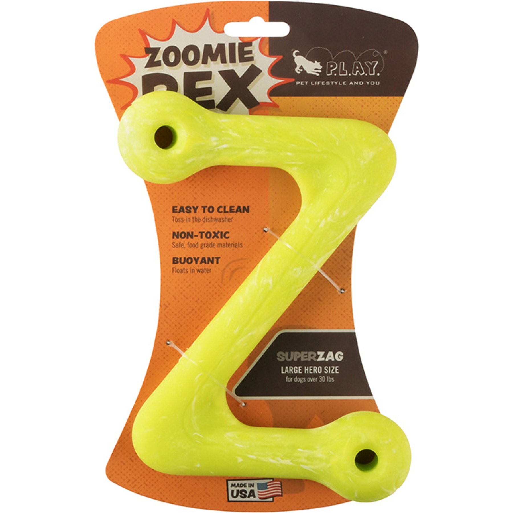 P.L.A.Y. Pet Lifestyle and You ZoomieRex SuperZag Dog Toy, Green/Multicolor, Large