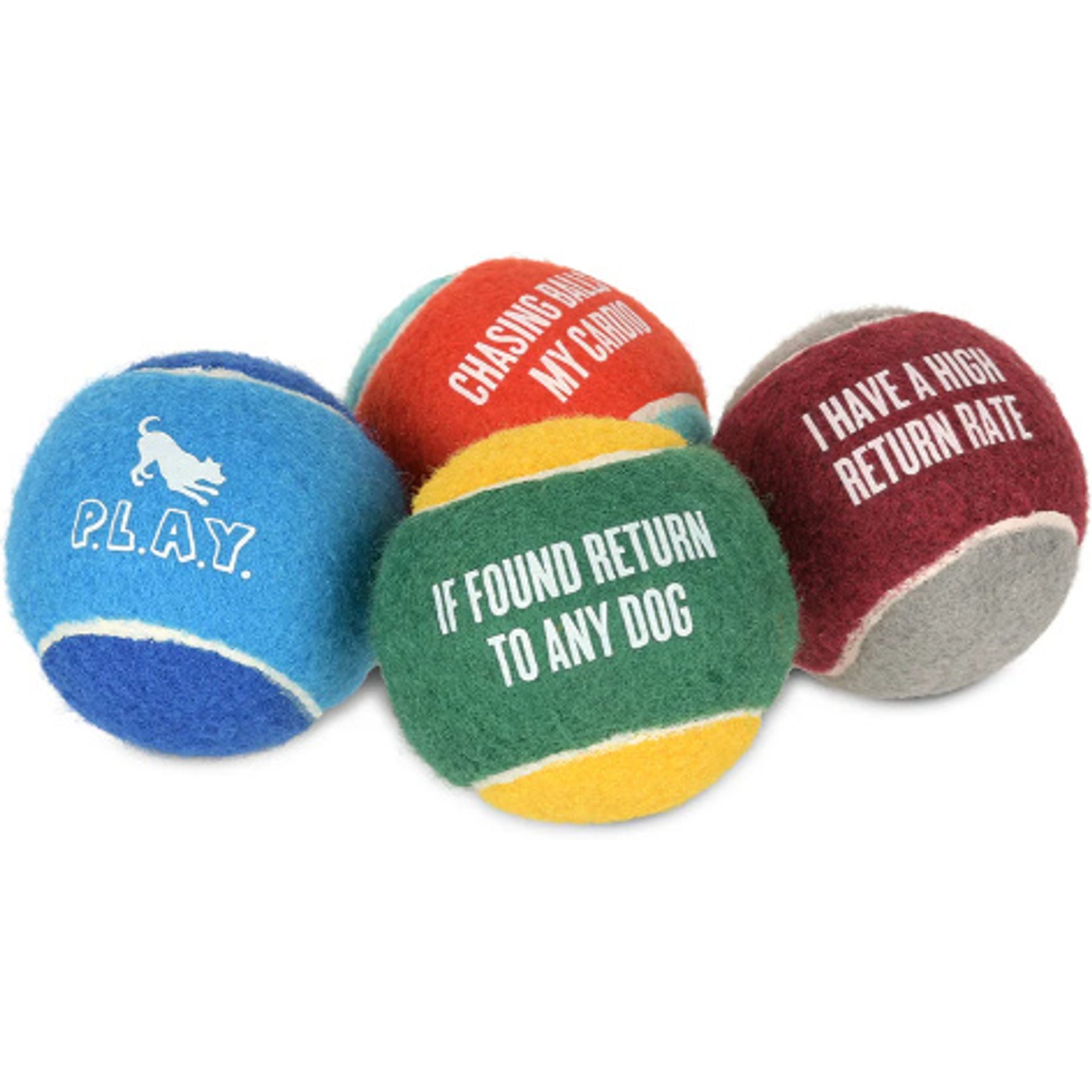 P.L.A.Y. Pet Lifestyle and You Tennis Ball Dog Toy, Multicolor, 4 count
