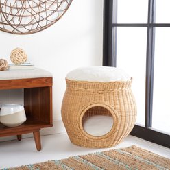 SAFAVIEH Suli Covered Cat Bed with Cushion, Natural Honey/White, 17 x 16.5 x 13-in