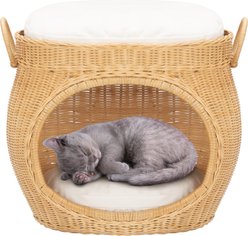 SAFAVIEH Faati Covered Cat Bed with Cushion, Natural Honey/White, 20 x 12 x 16.5-in slide 2 of 9