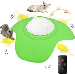GOYJOY 2 in 1 Interactive Smart Rechargeable Feather Electronic Games & Puzzle Cat Toy with Treat Dispenser & Remote Control, Green