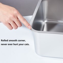 FUTAM Stainless Steel Pan Cat Litter Box, Silver, Large: 19.7 x 13.7 x 6-in, 2 count slide 2 of 6