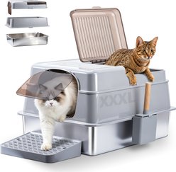 FUTAM Stainless Steel High Sided Metal Covered Cat Litter Box with Lid, Gray, XXX-Large
