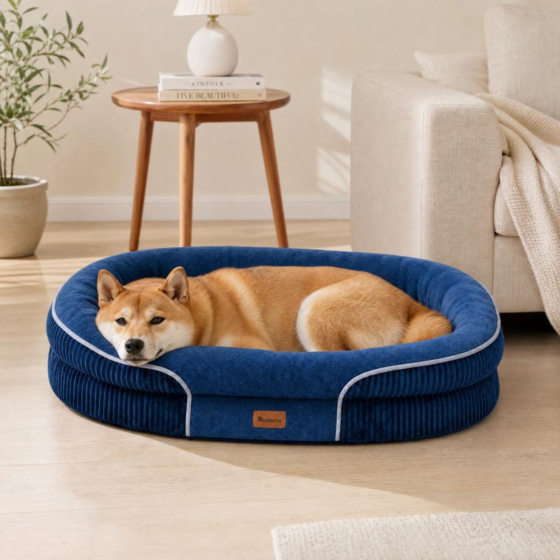 Kylinsure All-Around Orthopedic Bolster Dog Sofa Bed with Removable Cover, Navy Blue, Large