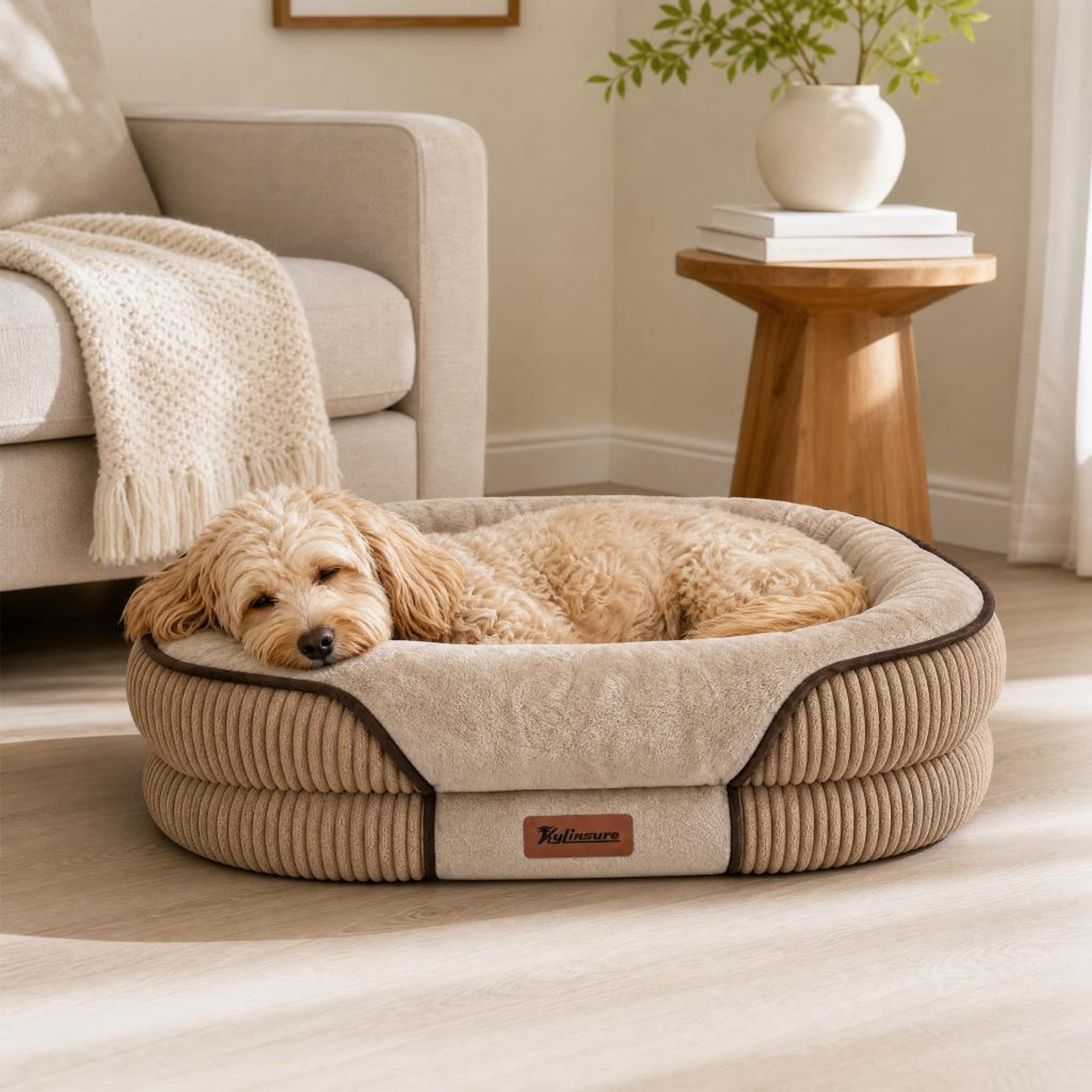 Kylinsure All-Around Orthopedic Bolster Dog Sofa Bed with Removable Cover, Brown, Medium