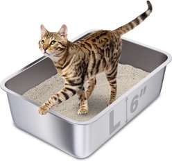 FUTAM Stainless Steel Pan Cat Litter Box, Silver, Large: 19.7 x 13.7 x 6-in, 1 count