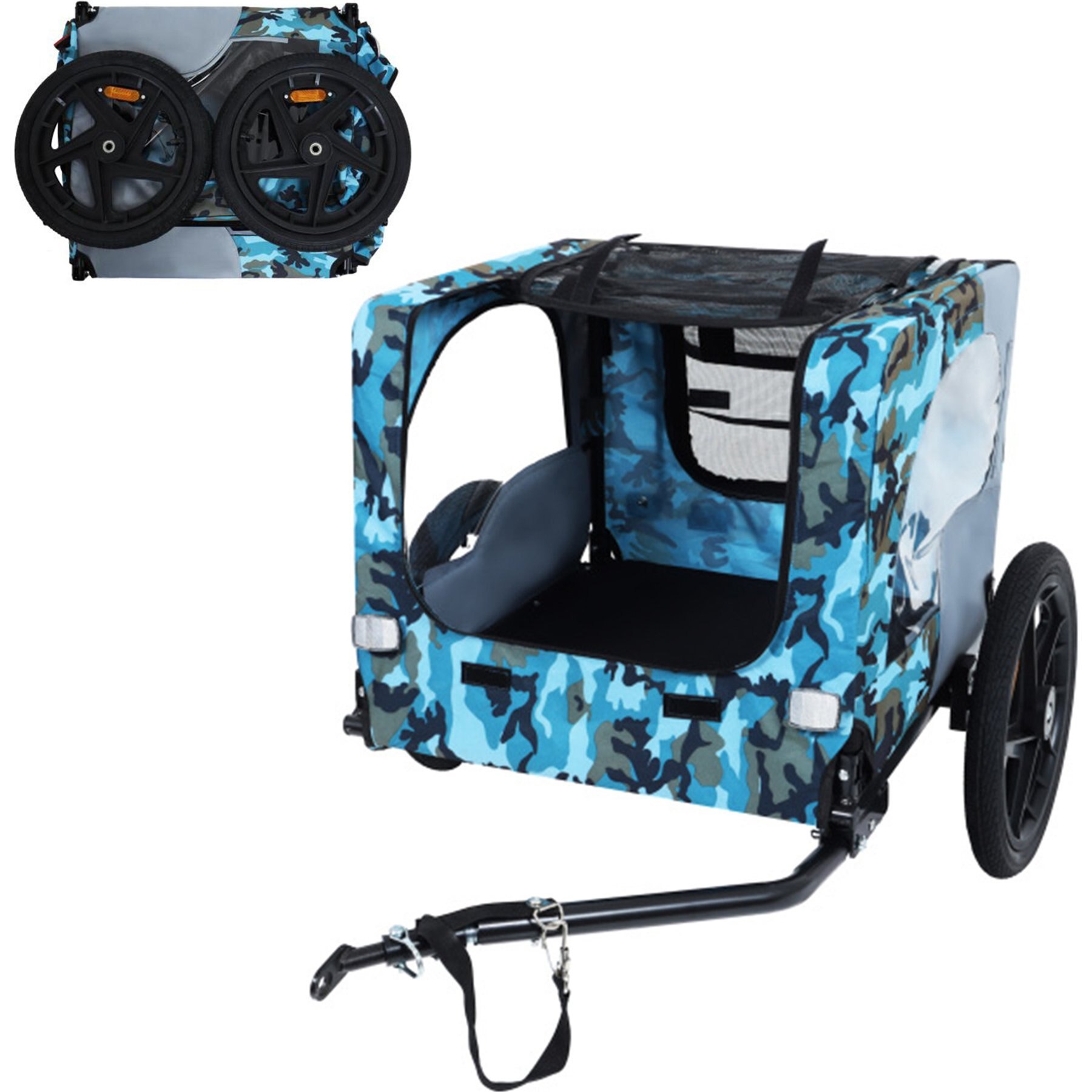 Yafylly Pet Bike Trailer Dog Cart for Bicycle with Internal Leash, Medium, Grey/Blue