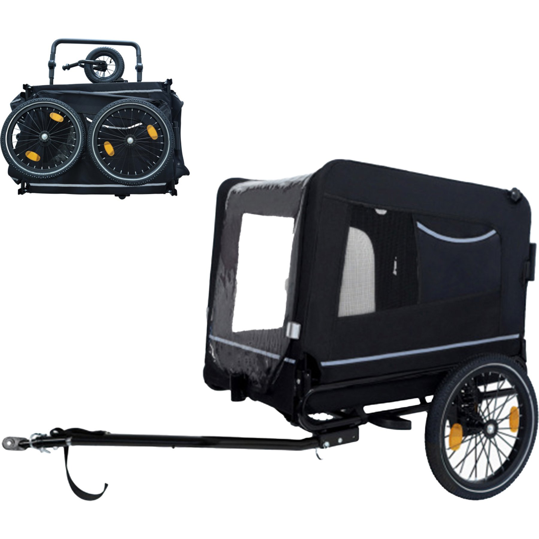 Yafylly Bike Trailer & Push Cart for Pets with All-Terrain Wheels, Large, Black