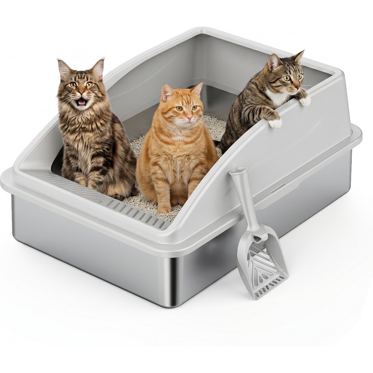 MIXJOY Open-Top Cat Litter box, X-Large, Silver Gray
