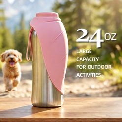 Mora Pets Press-Button Stainless Steel Dog Water Bottle, Pink, 24-oz slide 2 of 7