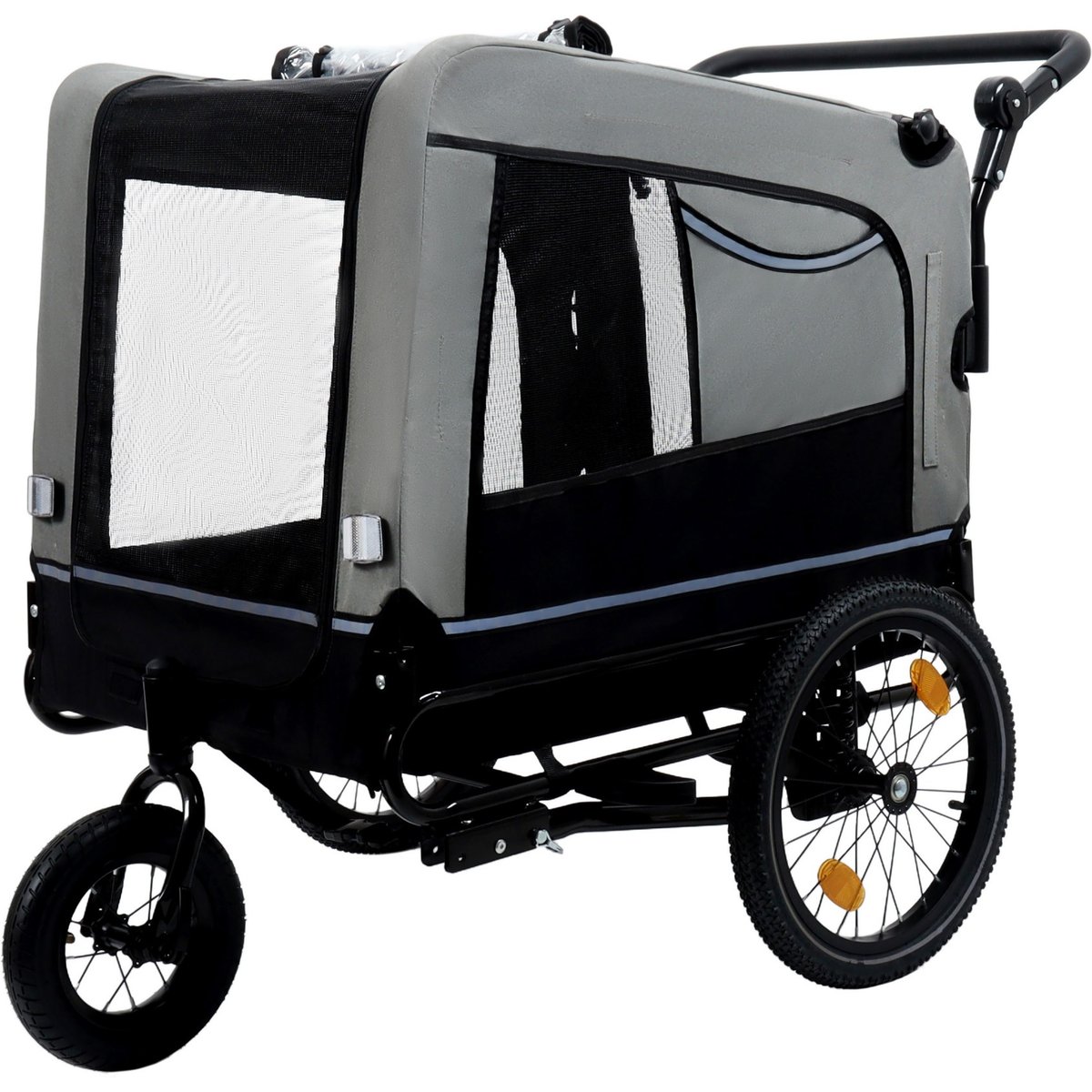 Bencmate 2-in-1 Bike Trailer & Cart Carrier Dog Pet Stroller with Internal Leash, X-Large: 54.53 x 30.31 x 35.04-in, Grey
