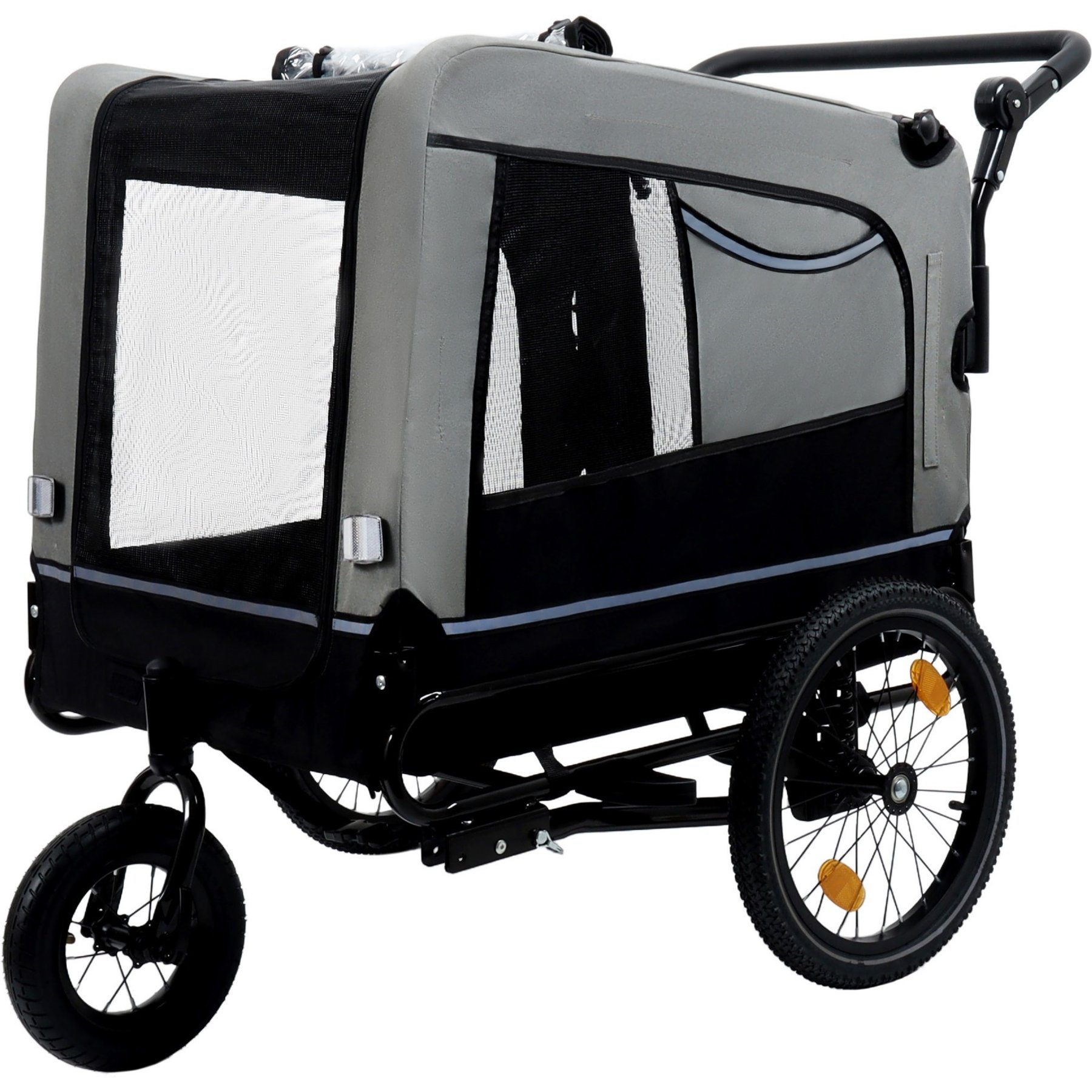 Bencmate 2-in-1 Bike Trailer & Cart Carrier Dog Pet Stroller with Internal Leash, X-Large: 54.53 x 30.31 x 35.04-in, Grey