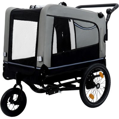 Bencmate Bencmate 2-in-1 Bike Trailer & Cart Carrier Dog Pet Stroller with Internal Leash, X-Large: 54.53 x 30.31 x 35.04-in, Grey