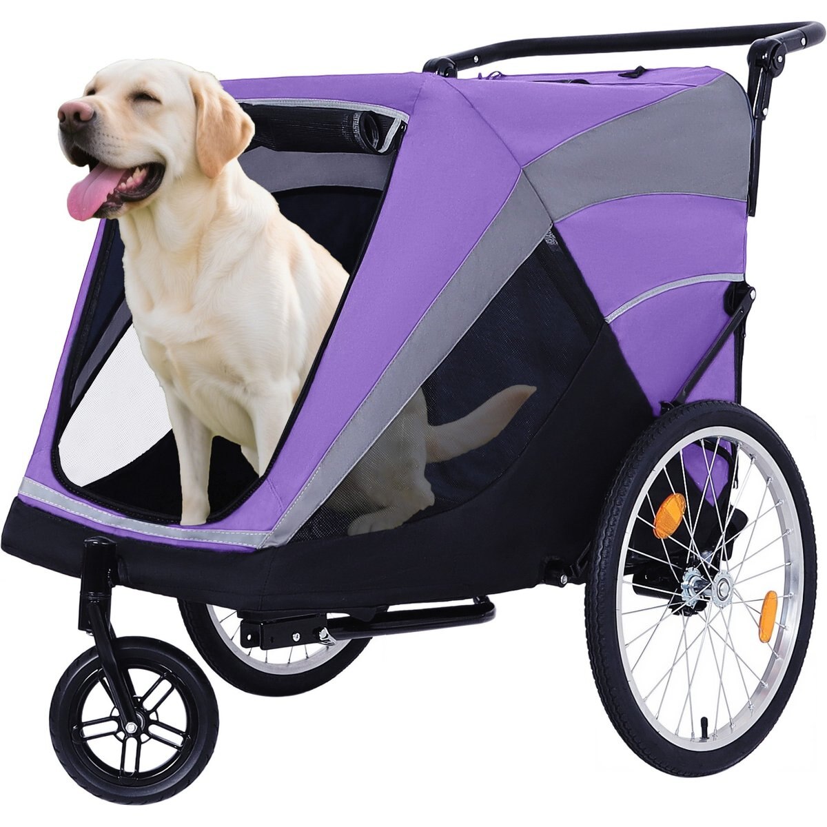 Bencmate 2-in-1 Push Cart Bicycle Carrier & Bike Trailer Dog Pet Stroller with Dual Cup Pockets, 42.13 x 29.92 x 37-in, Purple