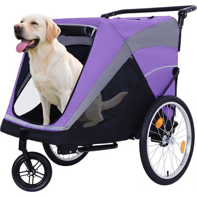 Bencmate Bencmate 2-in-1 Push Cart Bicycle Carrier & Bike Trailer Dog Pet Stroller with Dual Cup Pockets, 42.13 x 29.92 x 37-in, Purple