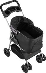 Bencmate 4 Wheels Travel Camp Foldable Dog & Cat Pet Stroller with Brake, Black, 15.35 x 6.89 x 29.92-in