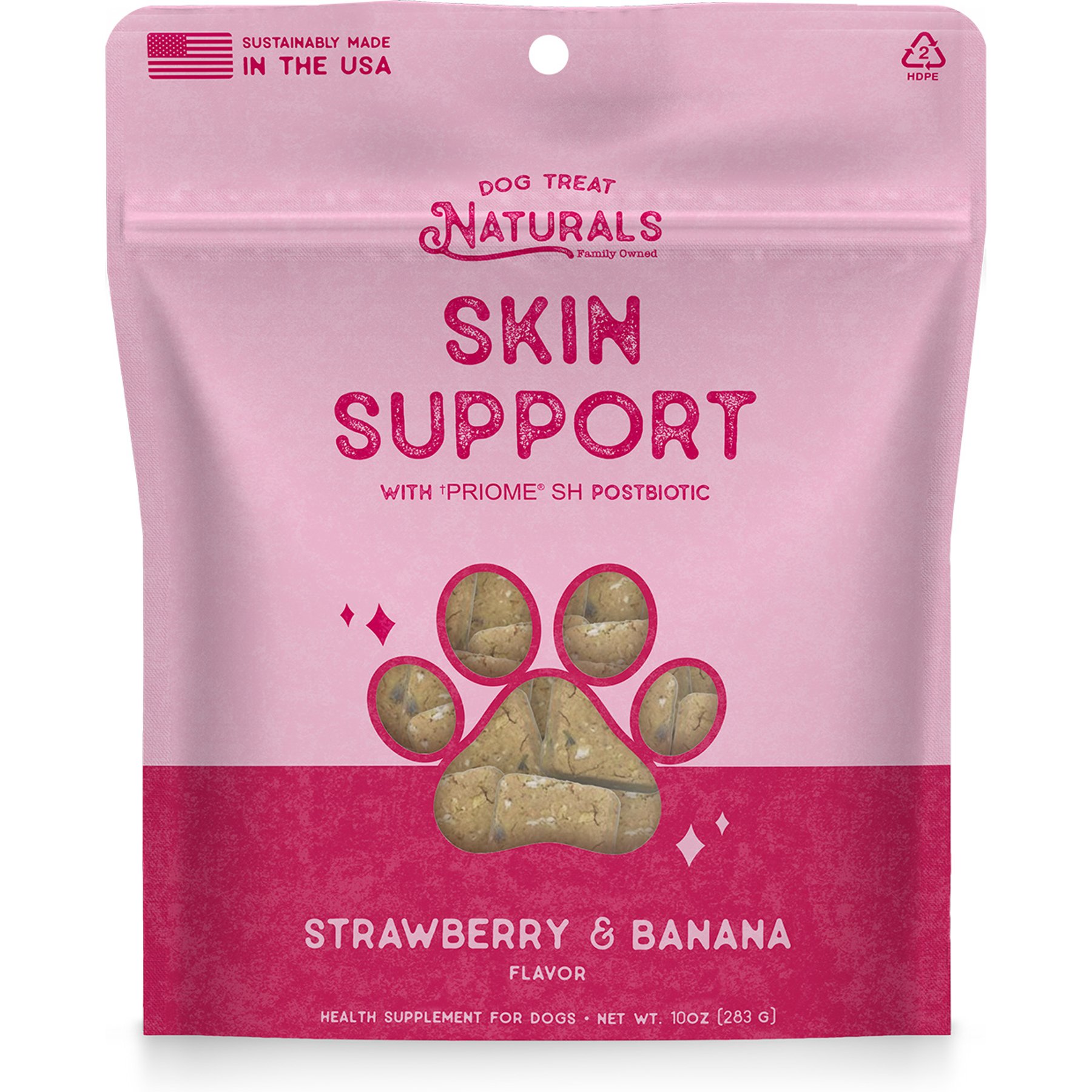 Dog Treat Naturals Skin Support Postbiotic Grain-Free Strawberry & Banana Soft & Chewy Dog Treats, 10-oz bag