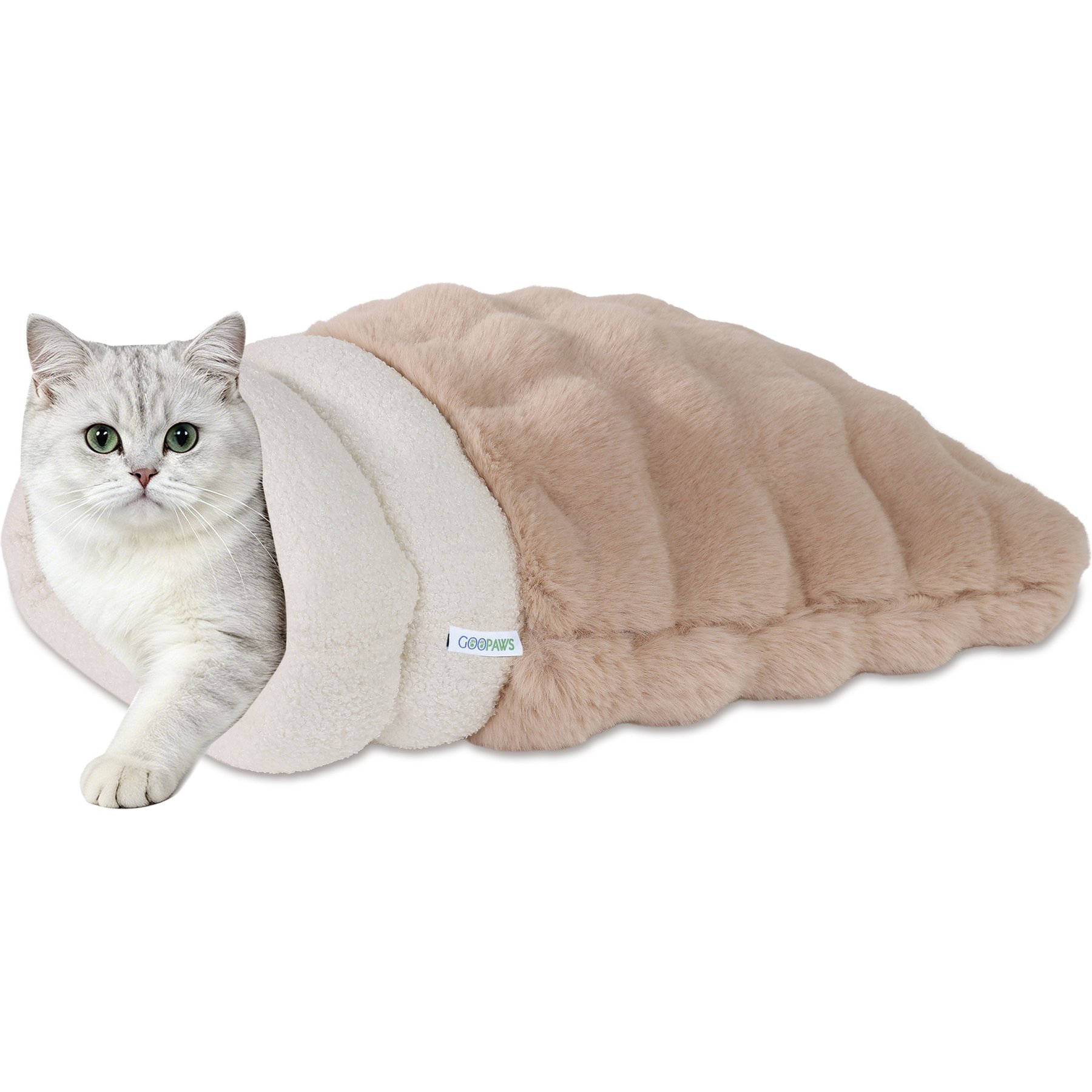 GOOPAWS 4 in 1 Self Warming Cat Sack Bed Cave, Camel