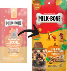 Milk-Bone Pup-kin Spice Biscuits, Pumpkin Spice Artificially Flavored Dog Treats, Small, 8-oz bag slide 2 of 8