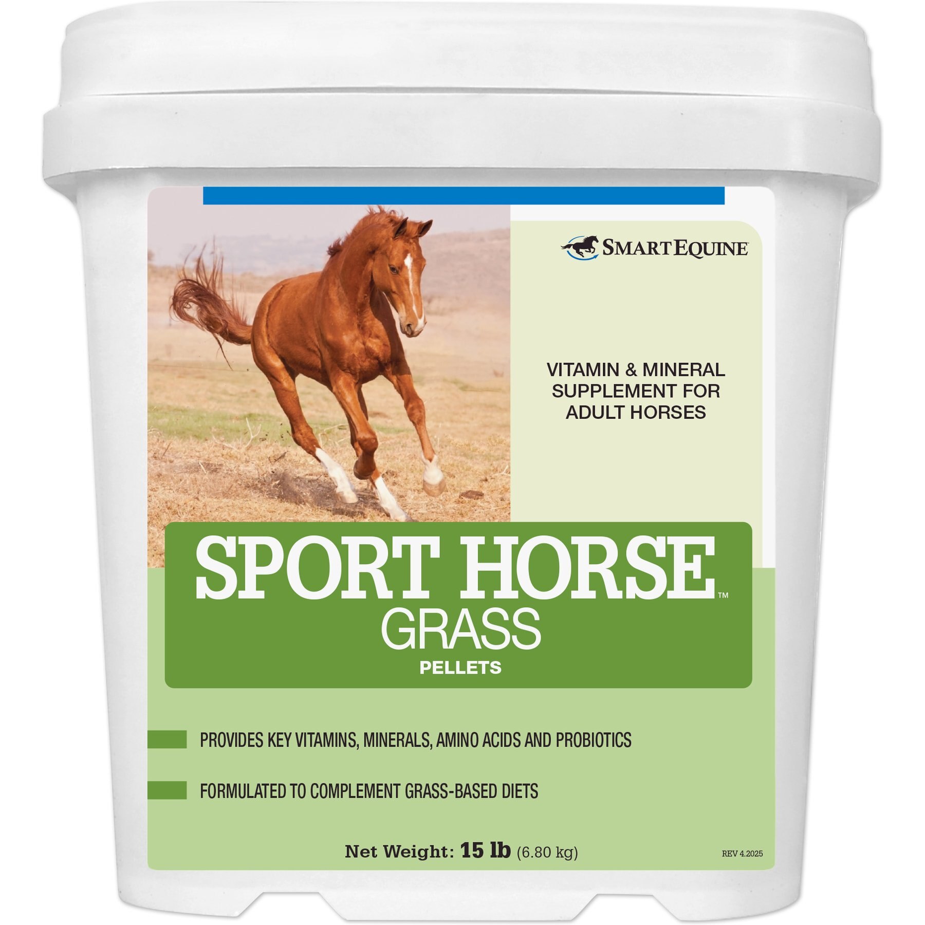 SmartPak Sport Horse Grass Pellets Supplement for Horses, 15-lb bucket