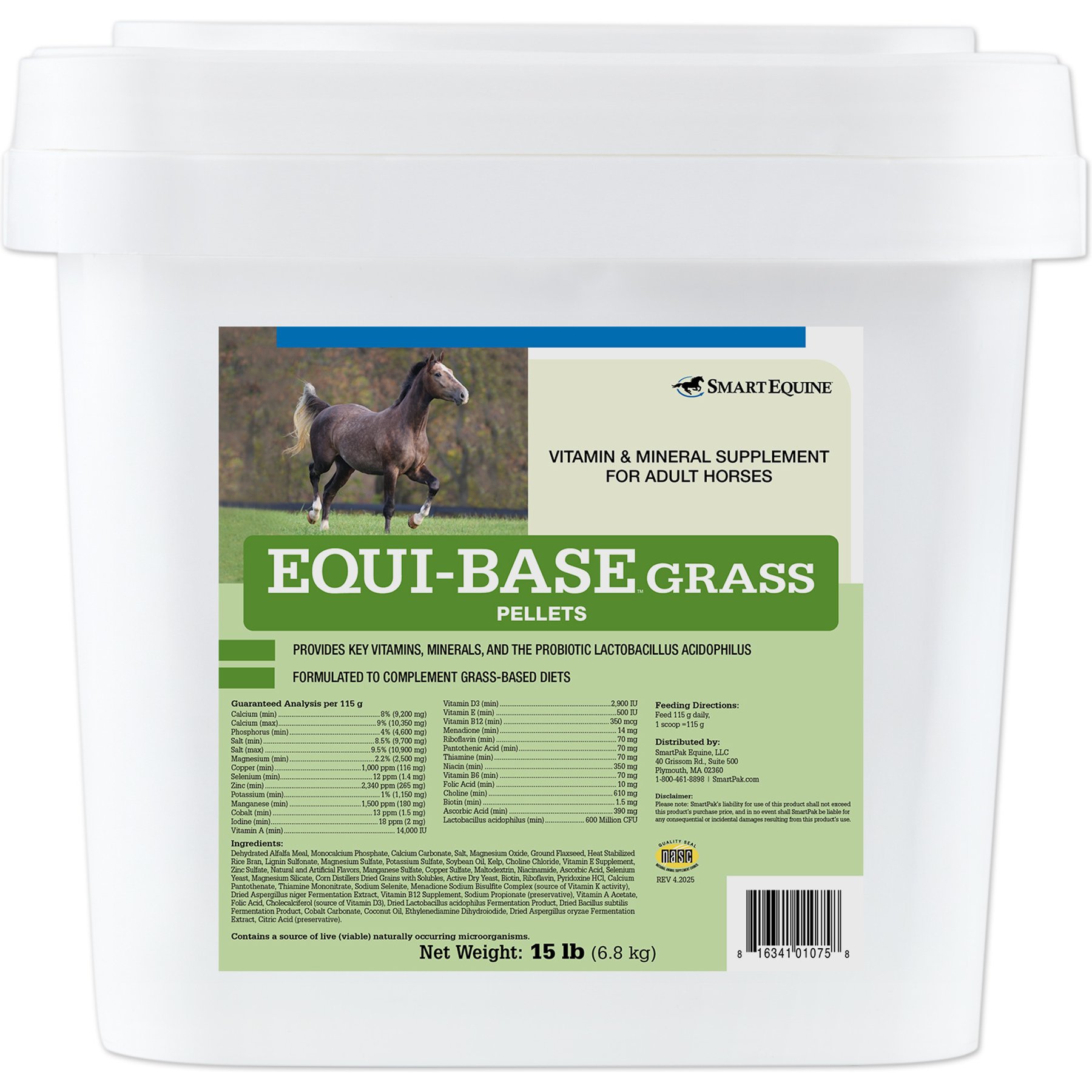 SmartPak Equi-Base Grass Pellets Supplement for Horses, 15-lb bucket