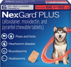 NexGard PLUS Chewables for Dogs, 66.1-132 lbs. (Red Box) 6 Chewable Tablets (6-mos. supply)