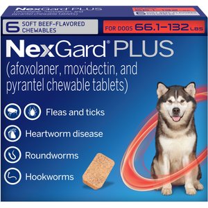 NexGard PLUS Chewables for Dogs, 66.1-132 lbs. (Red Box) 6 Chewable Tablets (6-mos. supply)