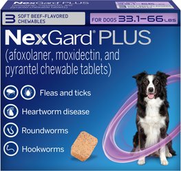 NexGard PLUS Chewables for Dogs, 33.1-66 lbs. (Purple Box) 3 Chewable Tablets (3-mos. supply)