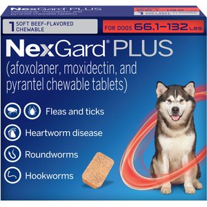 NexGard PLUS Chewables for Dogs, 66.1-132 lbs. (Red Box) 1 Chewable Tablet (1-mo. supply)