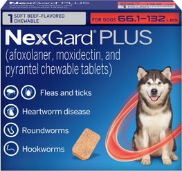 NexGard PLUS Chewables for Dogs, 66.1-132 lbs. (Red Box) 1 Chewable Tablet (1-mo. supply)