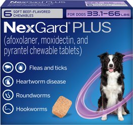 NexGard PLUS Chewables for Dogs, 33.1-66 lbs. (Purple Box) 6 Chewable Tablets (6-mos. supply)