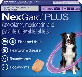 NexGard PLUS Chewables for Dogs, 33.1-66 lbs. (Purple Box) 1 Chewable Tablet (1-mo. supply)