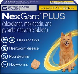 NexGard PLUS Chewables for Dogs, 17.1-33 lbs. (Gold Box) 6 Chewable Tablets (6-mos. supply)