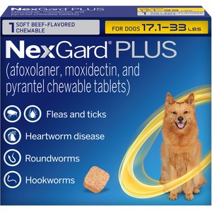NexGard PLUS Chewables for Dogs, 17.1-33 lbs. (Gold Box) 1 Chewable Tablet (1-mo. supply)