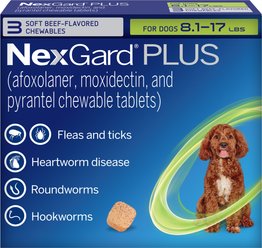 NexGard PLUS Chewables for Dogs, 8.1-17 lbs. (Green Box) 3 Chewable Tablets (3-mos. supply)
