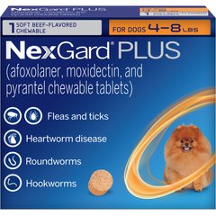 NexGard PLUS Chewables for Dogs, 4-8 lbs. (Orange Box) 1 Chewable Tablet (1-mo. supply)