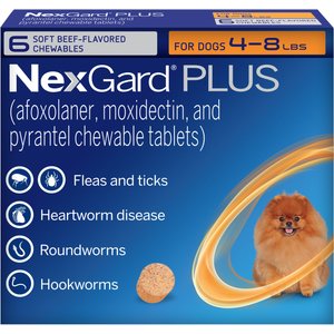 NexGard PLUS Chewables for Dogs, 4-8 lbs. (Orange Box) 6 Chewable Tablets (6-mos. supply)