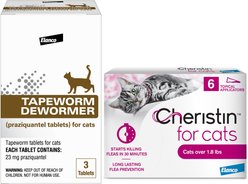 Elanco Dewormer for Tapeworms + Cheristin Flea Spot Treatment for Cats, over 1.8 lbs