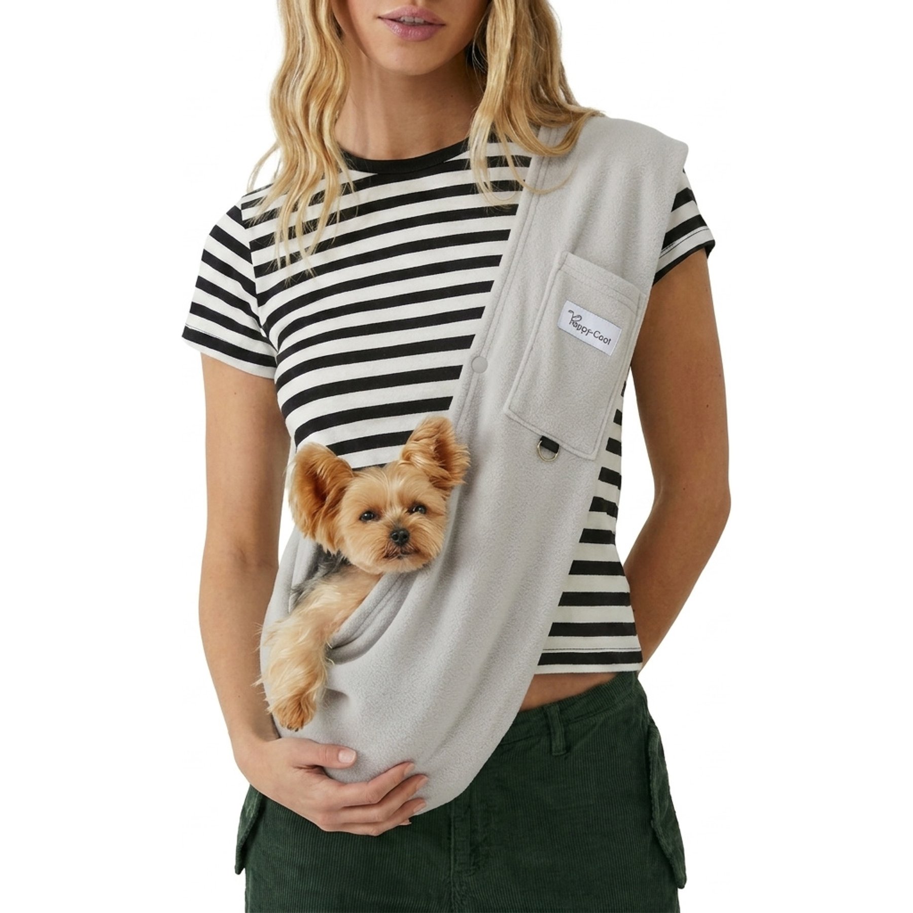 Yunpawpet Polar Fleece Portable Hands-Free Washable Dog & Cat Sling Carrier Bag, Grey