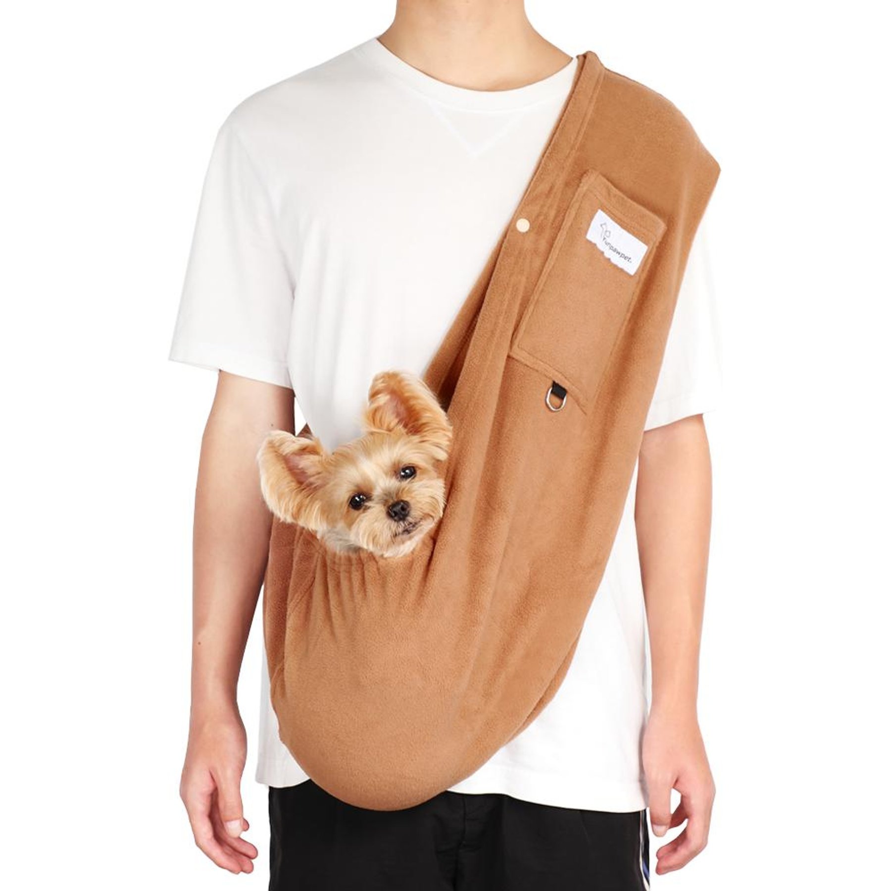 Yunpawpet Polar Fleece Portable Hands-Free Washable Dog & Cat Sling Carrier Bag, Khaki