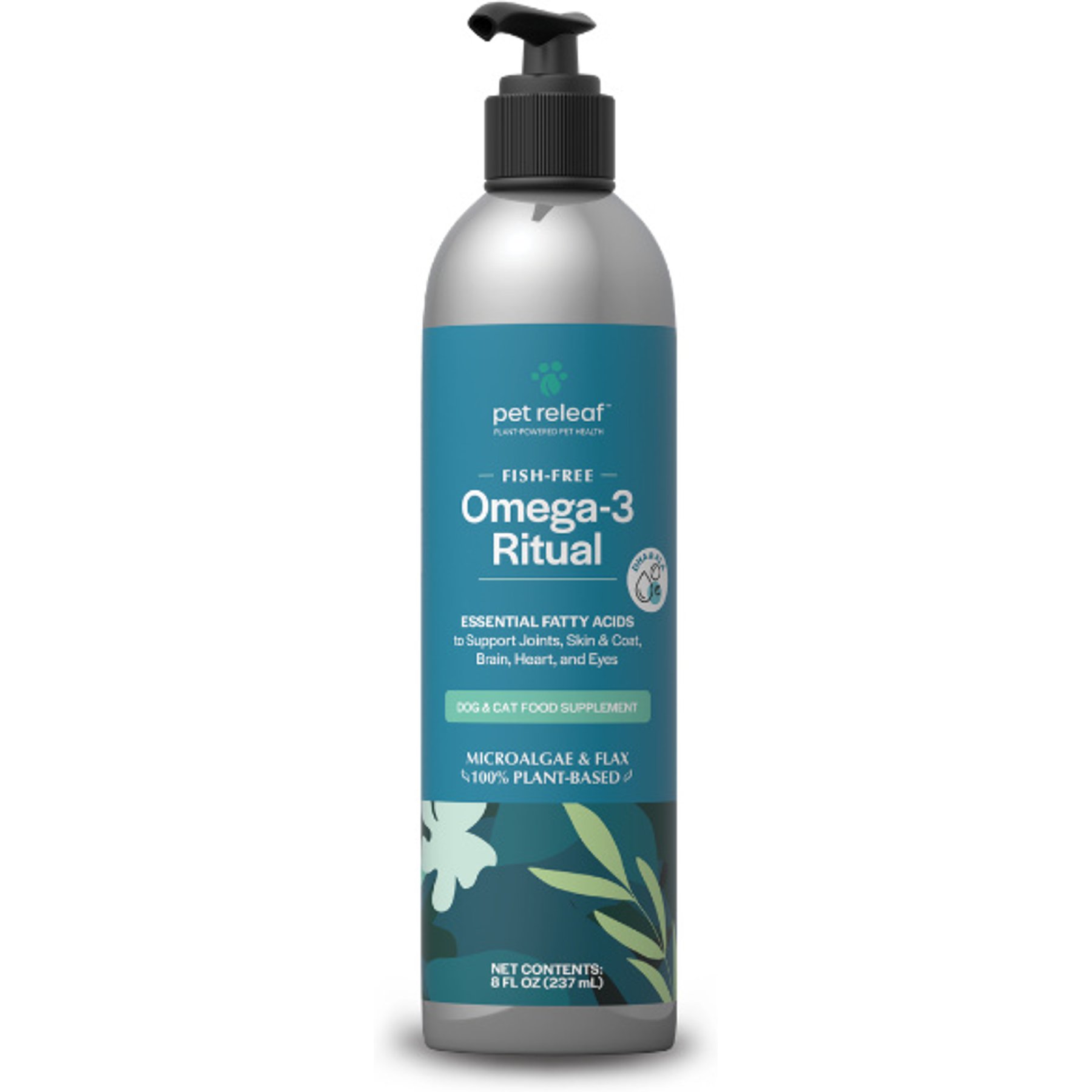 Pet Releaf Fish Free Omega-3 Skin & Coat Health Liquid Supplement for Dogs & Cats, 8-fl oz bottle