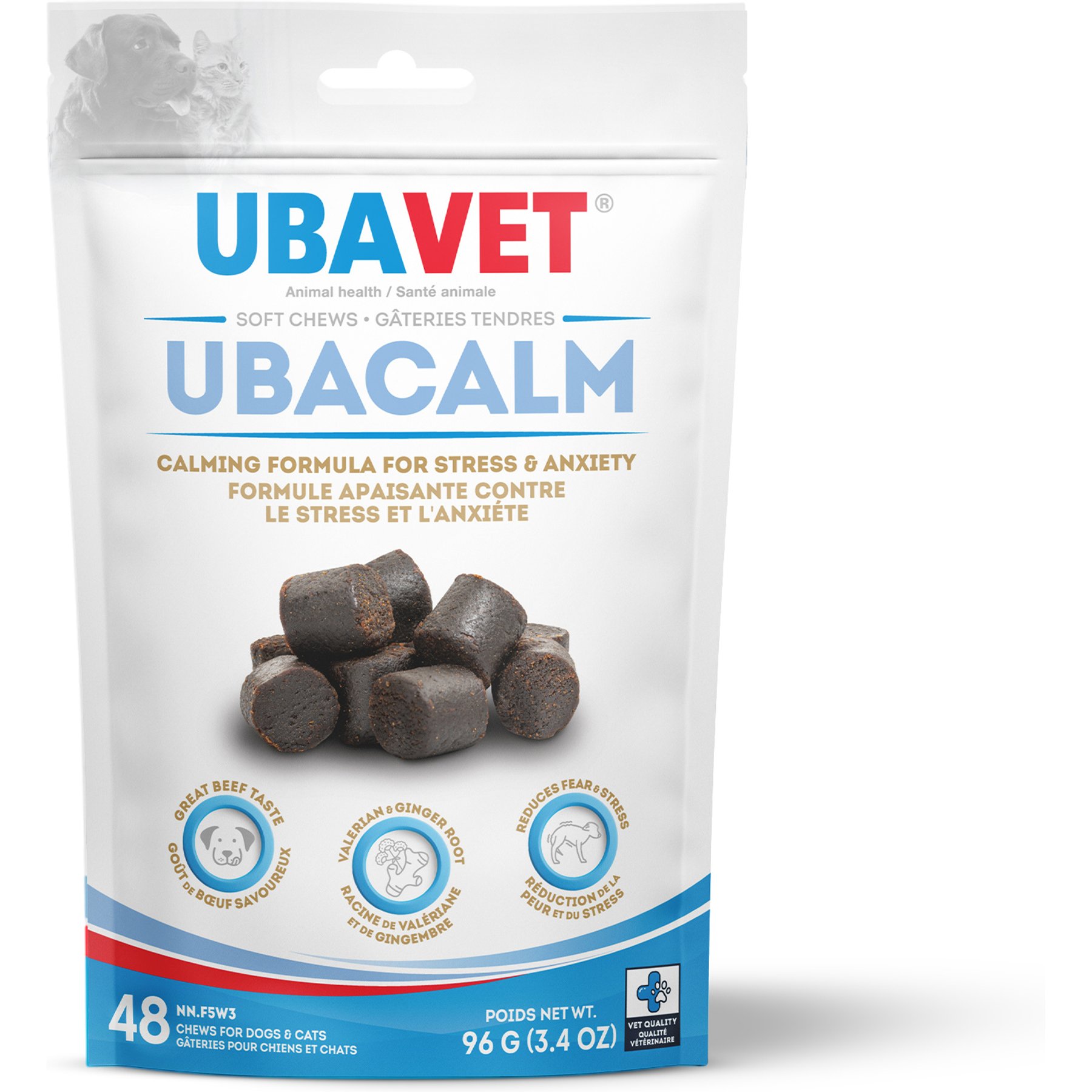 UBAVET Beef Flavored Soft Chews Calming Supplement for Dogs & Cats, 48 count