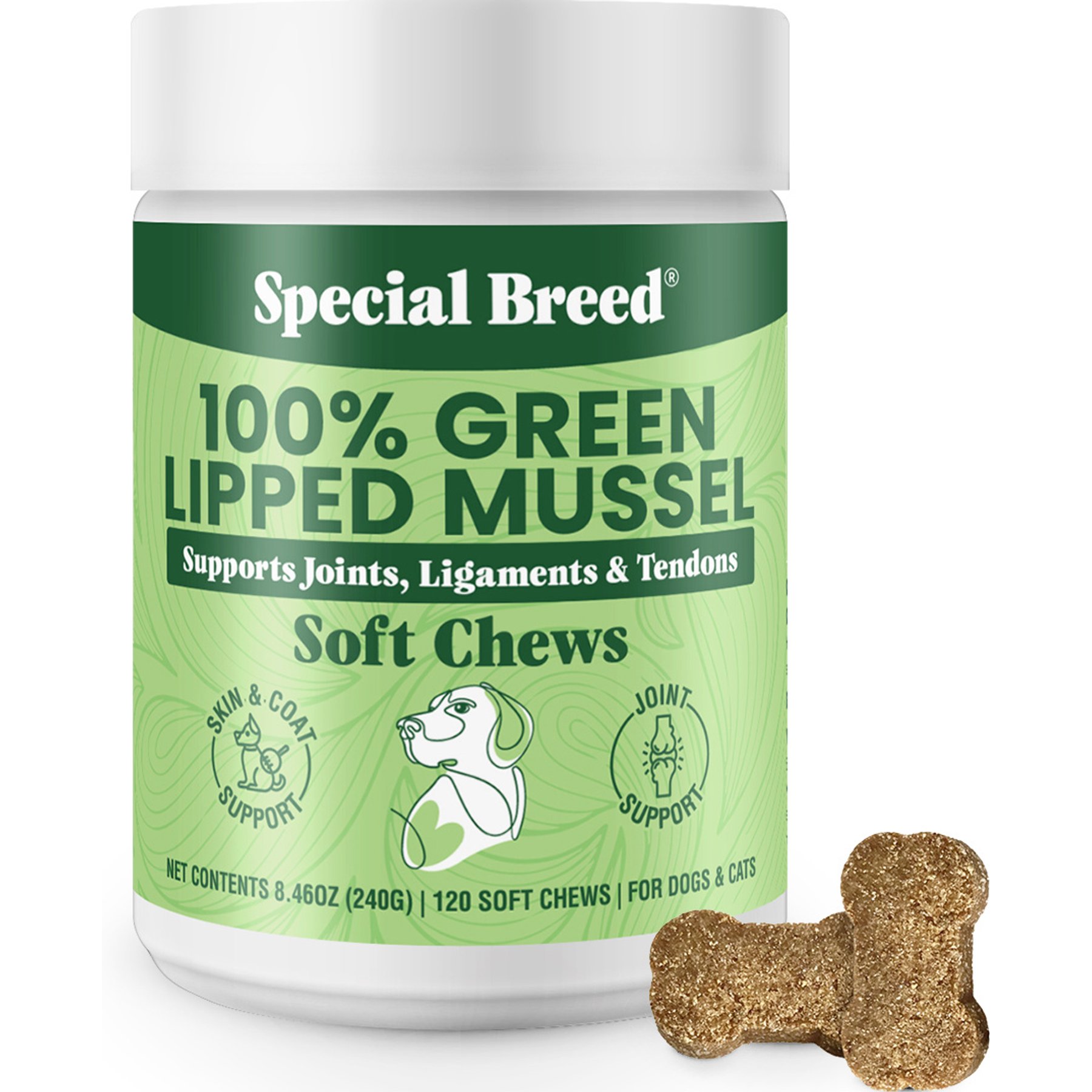 Special Breed Green Lipped Mussel Natural Hip & Joint Soft Chew Supplement for Dogs & Cats, 120 count