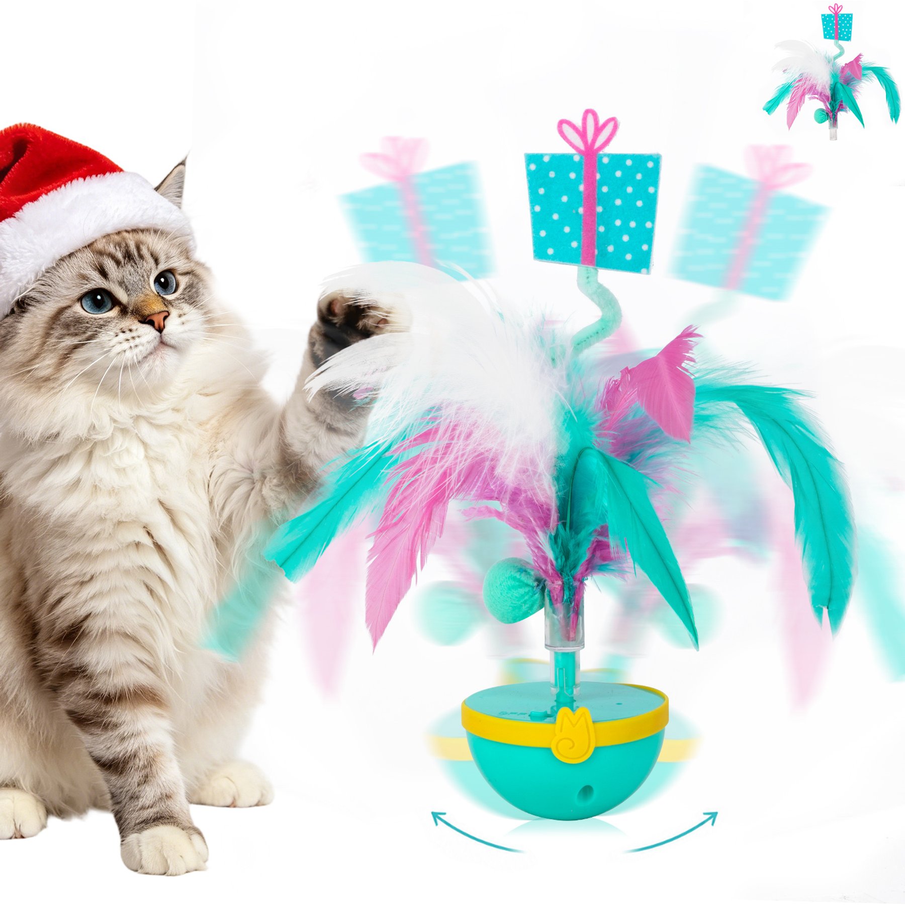Migipaws Touch Activated Feather Roly-Poly Christmas Cat Toy